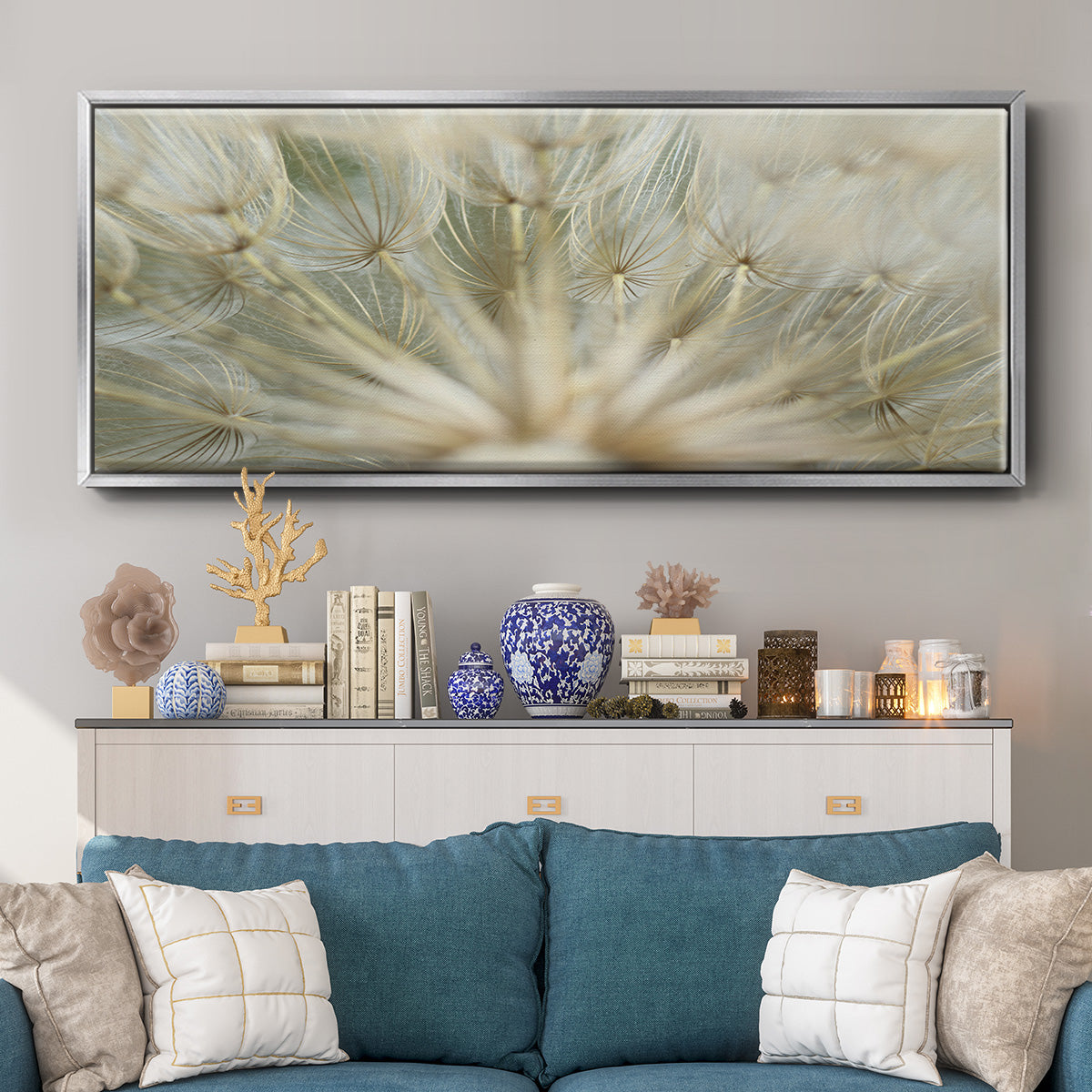 Macro Dandelion IV - Floater Framed Canvas Print
