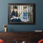 Impressionist urban scene near a railway by Édouard Manet in an ornate black frame with gilded inner detail displayed in a dark-toned interior setting.