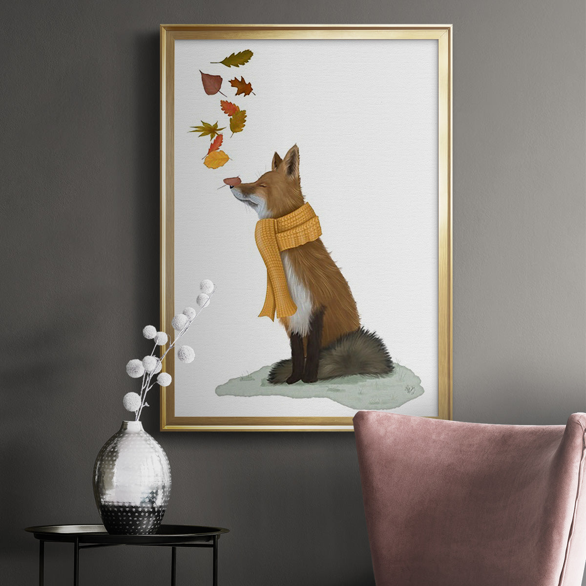 Fox Leaves on Nose - Modern Framed Canvas Print