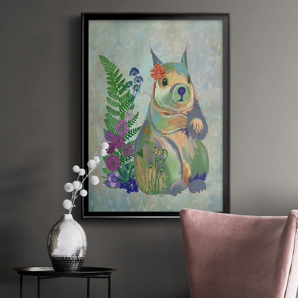 Fantastic Florals Squirrel - Modern Framed Canvas Print