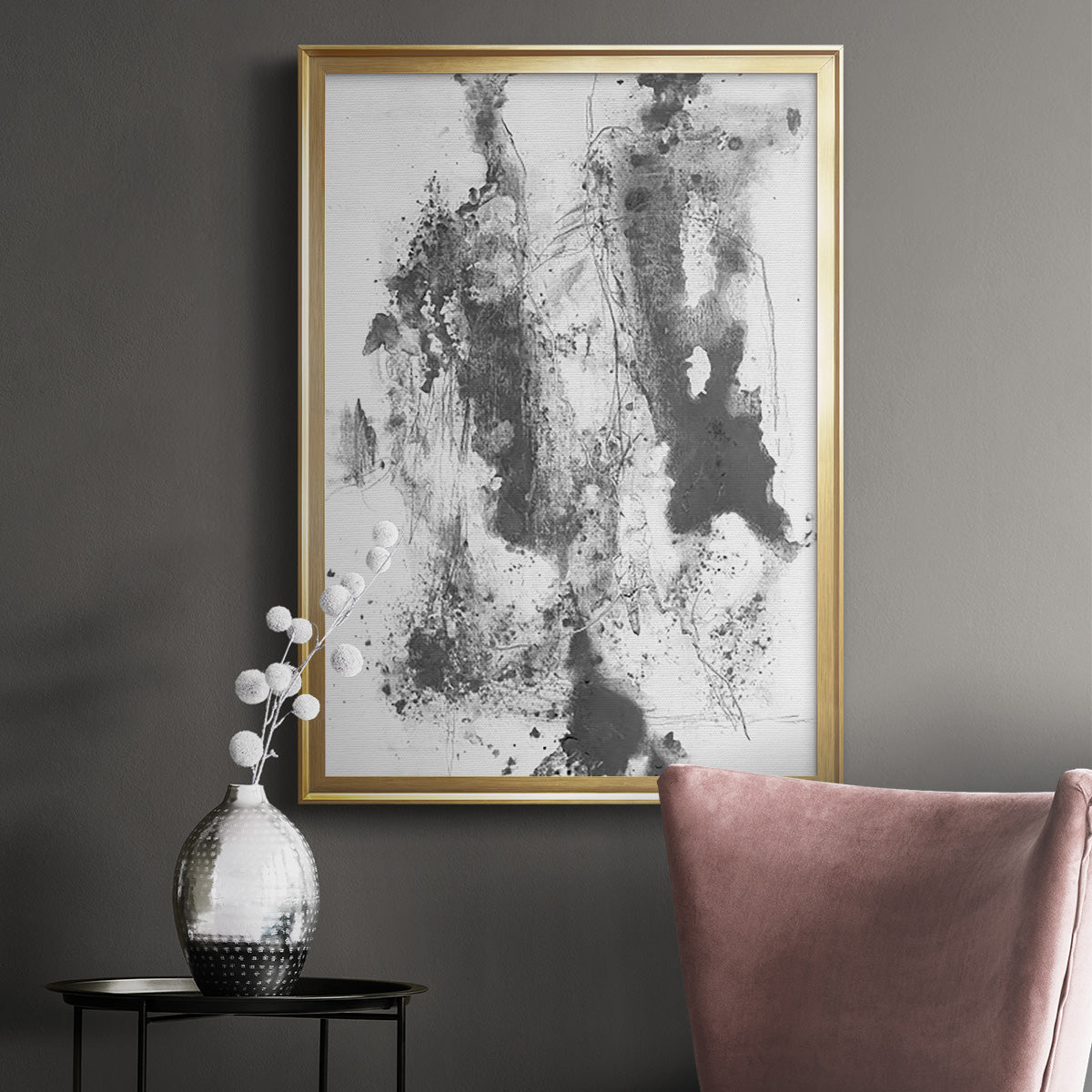 Graphite Abstract III - Modern Framed Canvas Print