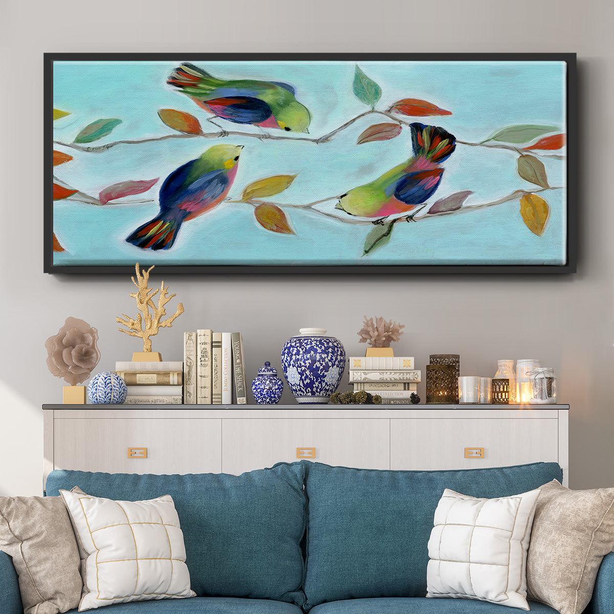 Bitty Birds I - Floater Framed Canvas Print