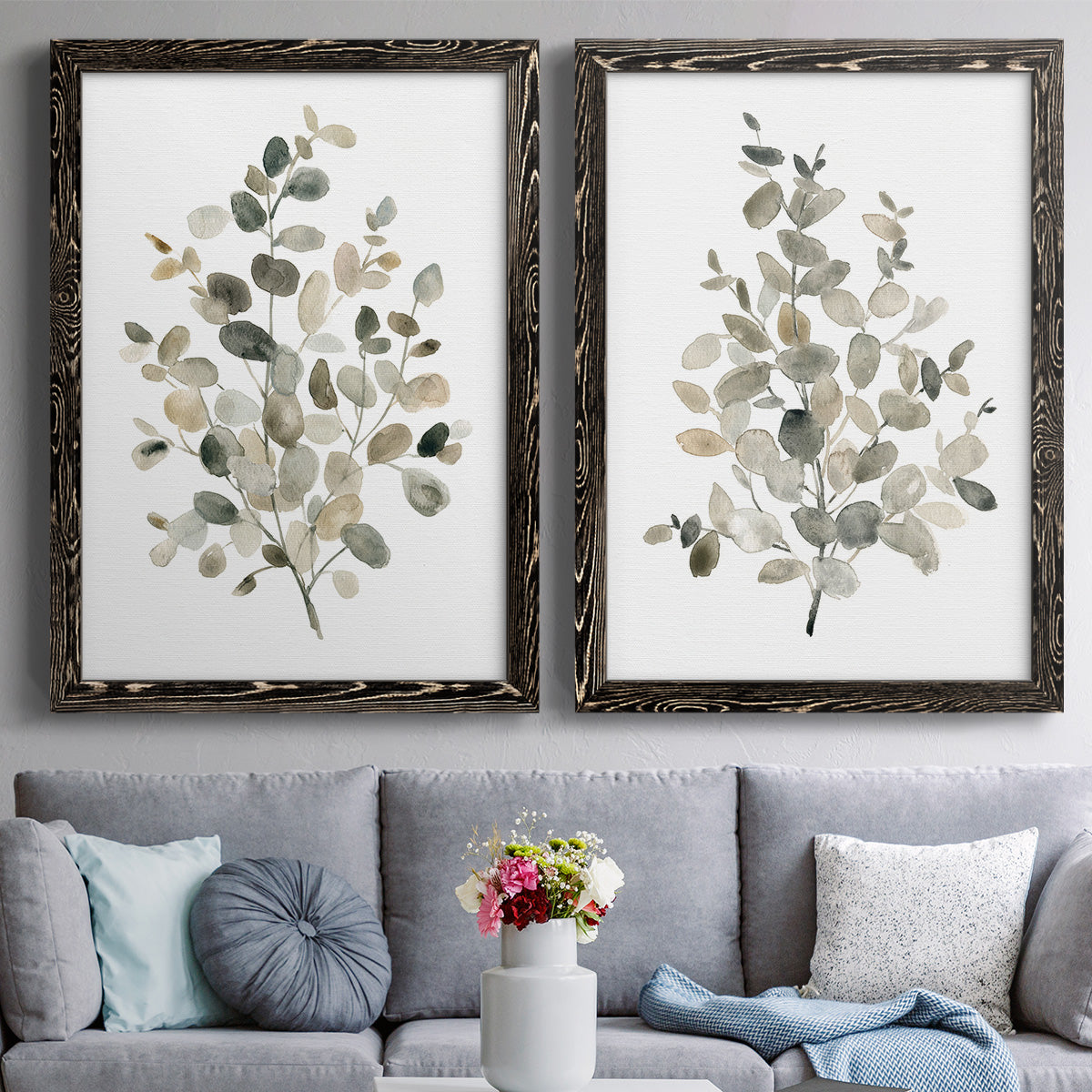 Neutral Eucalyptus I - Premium Framed Canvas 2 Piece Set - Ready to Hang