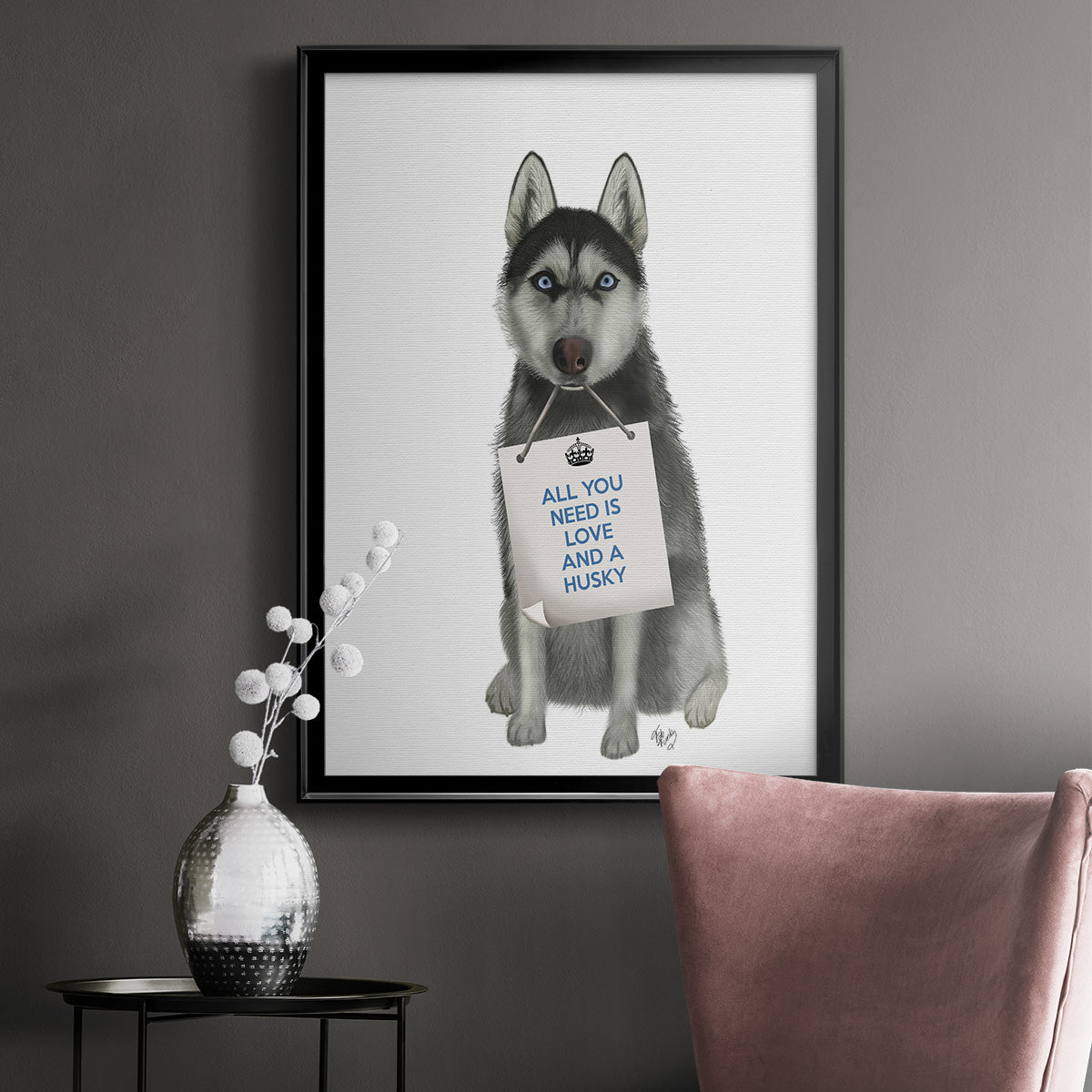 Love and Husky - Modern Framed Canvas Print