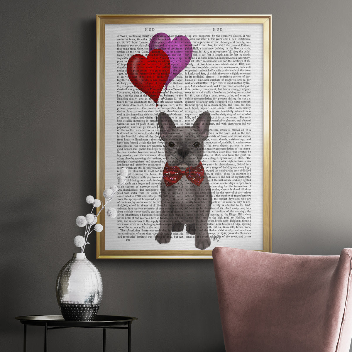 French Bulldog and Balloons - Modern Framed Canvas Print