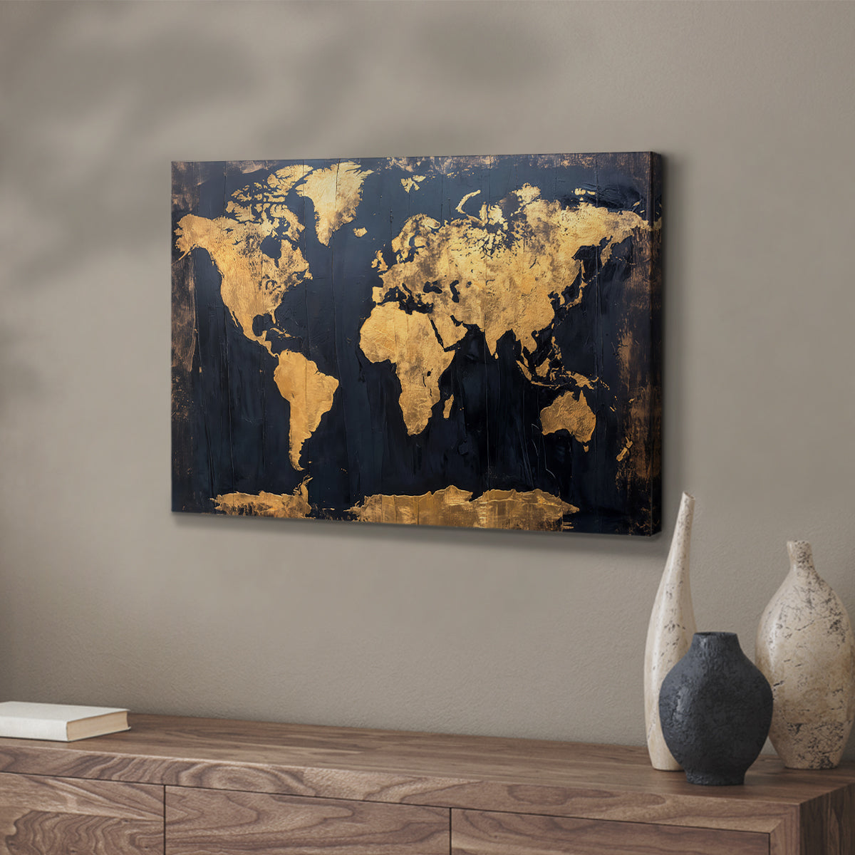 Gold and Navy Map V - Canvas Art Print