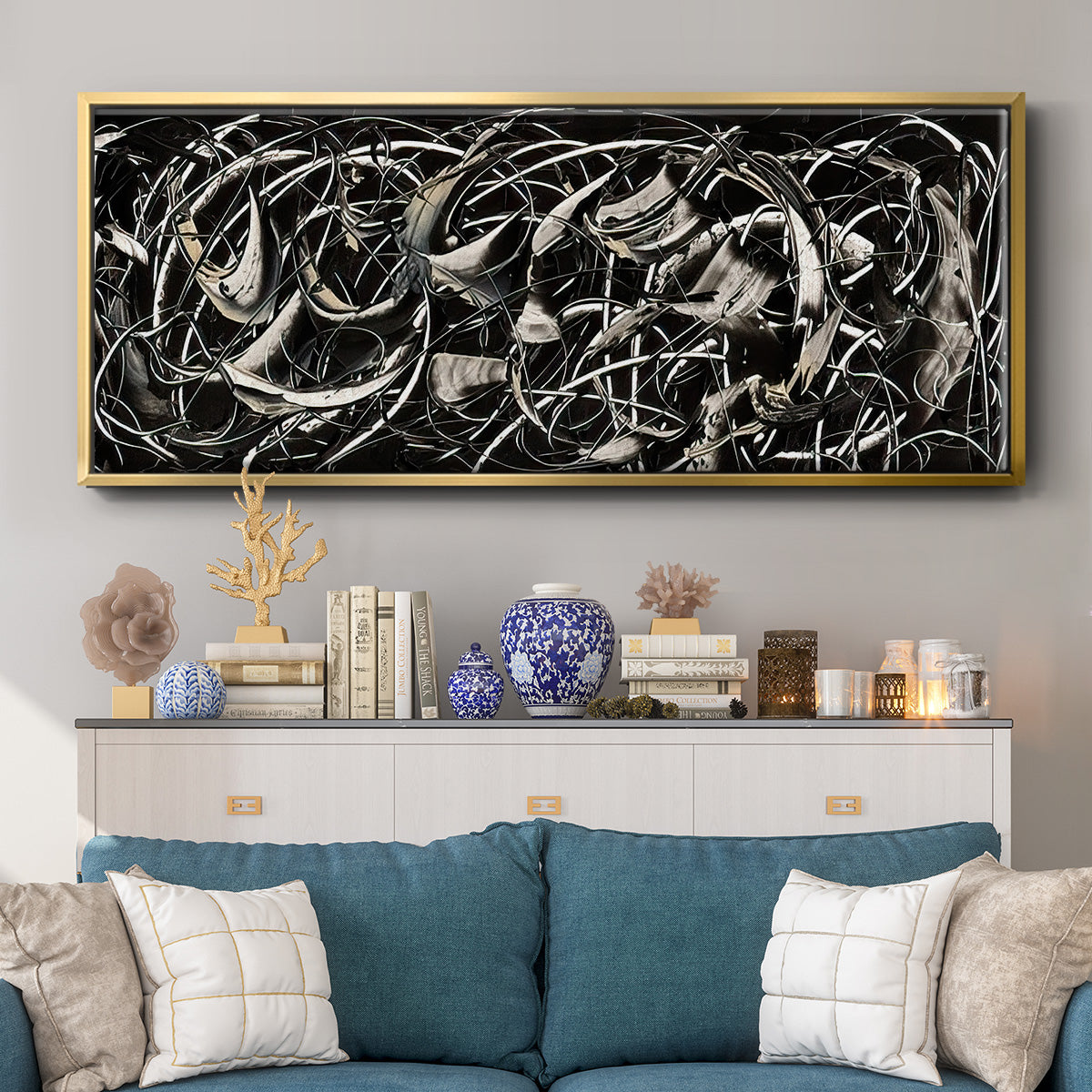 Linear Movement II - Floater Framed Canvas Print