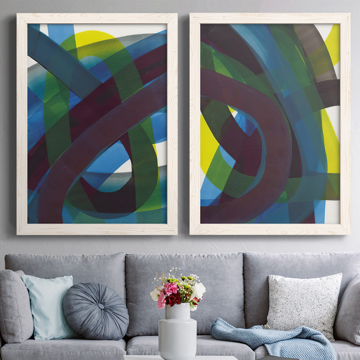 Cool Network I - Premium Framed Canvas 2 Piece Set - Ready to Hang