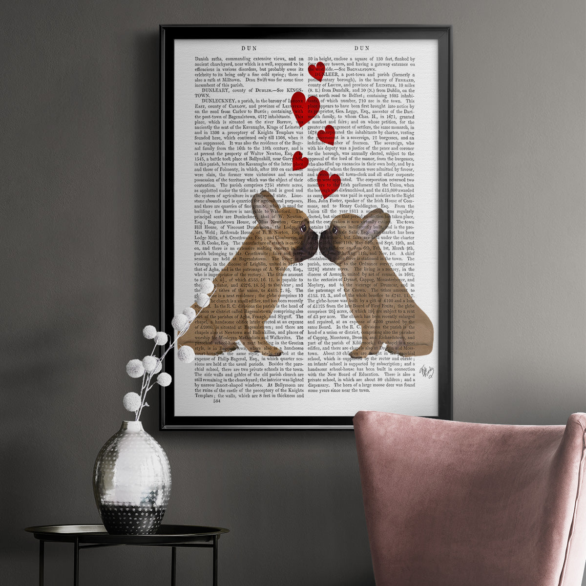 French Kiss and Hearts - Modern Framed Canvas Print