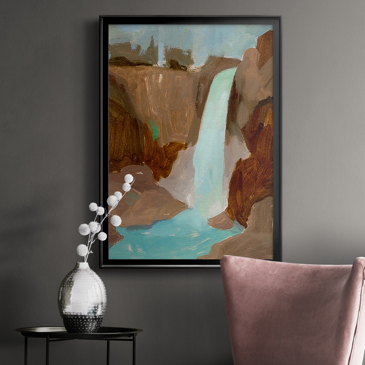 Turquoise Falls II - Modern Framed Canvas Print