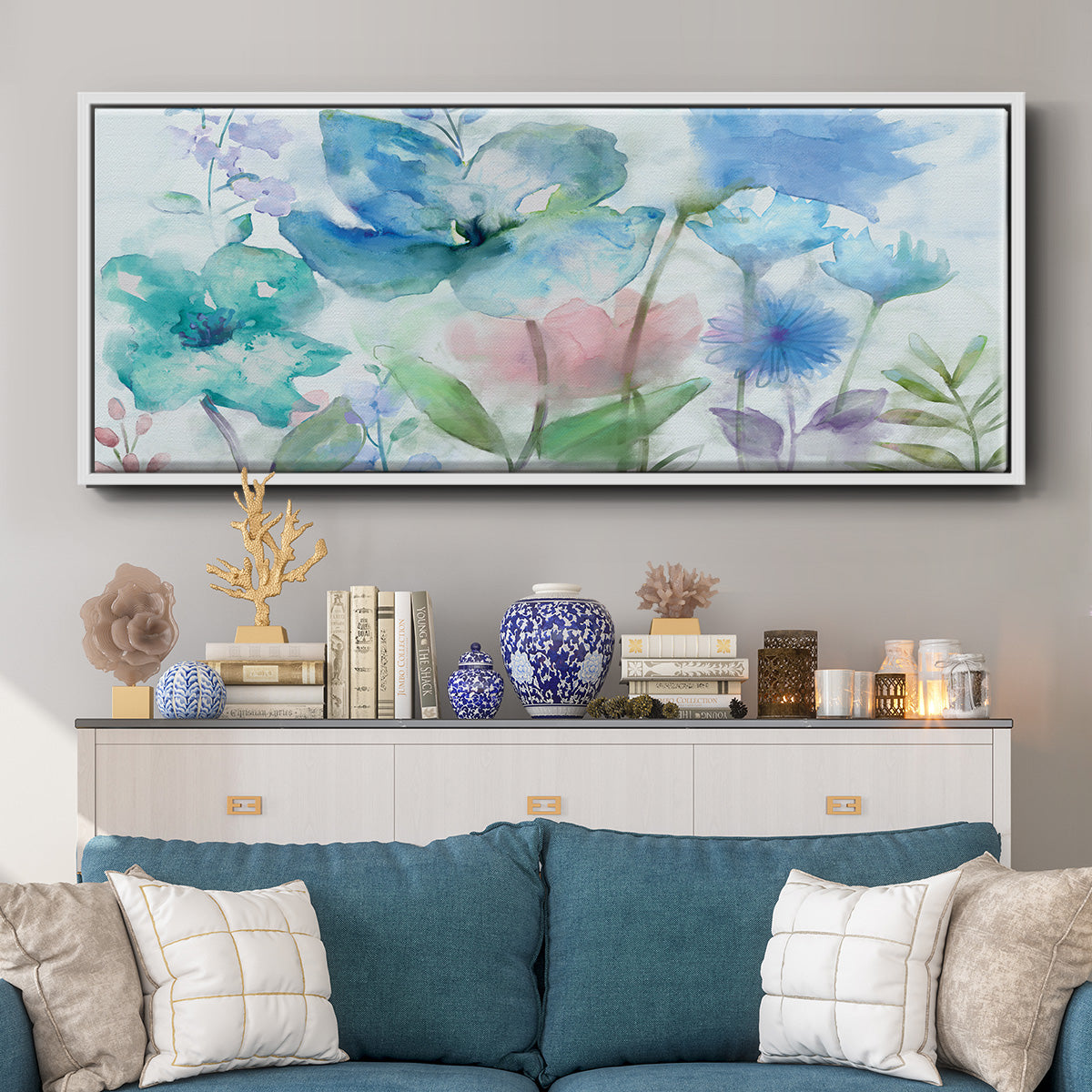 Mingled Blues - Floater Framed Canvas Print