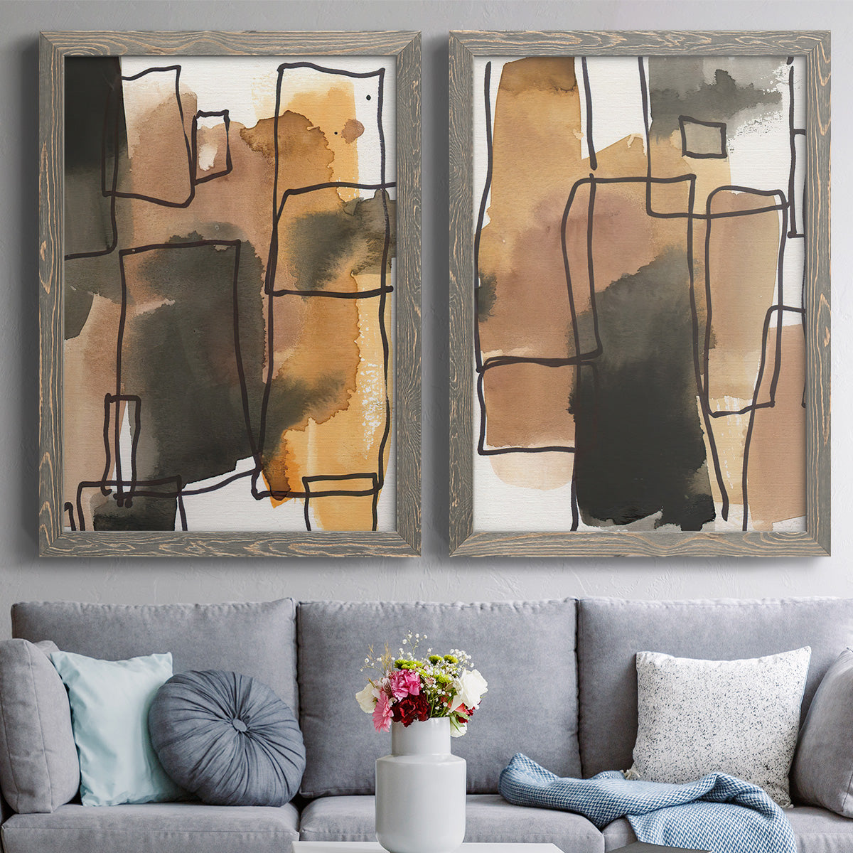 Retro Vibe I - Premium Framed Canvas 2 Piece Set - Ready to Hang