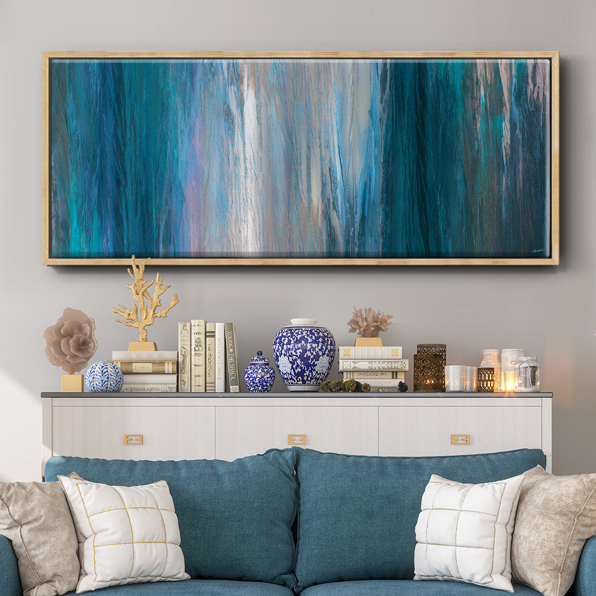 Falling Blue - Floater Framed Canvas Print