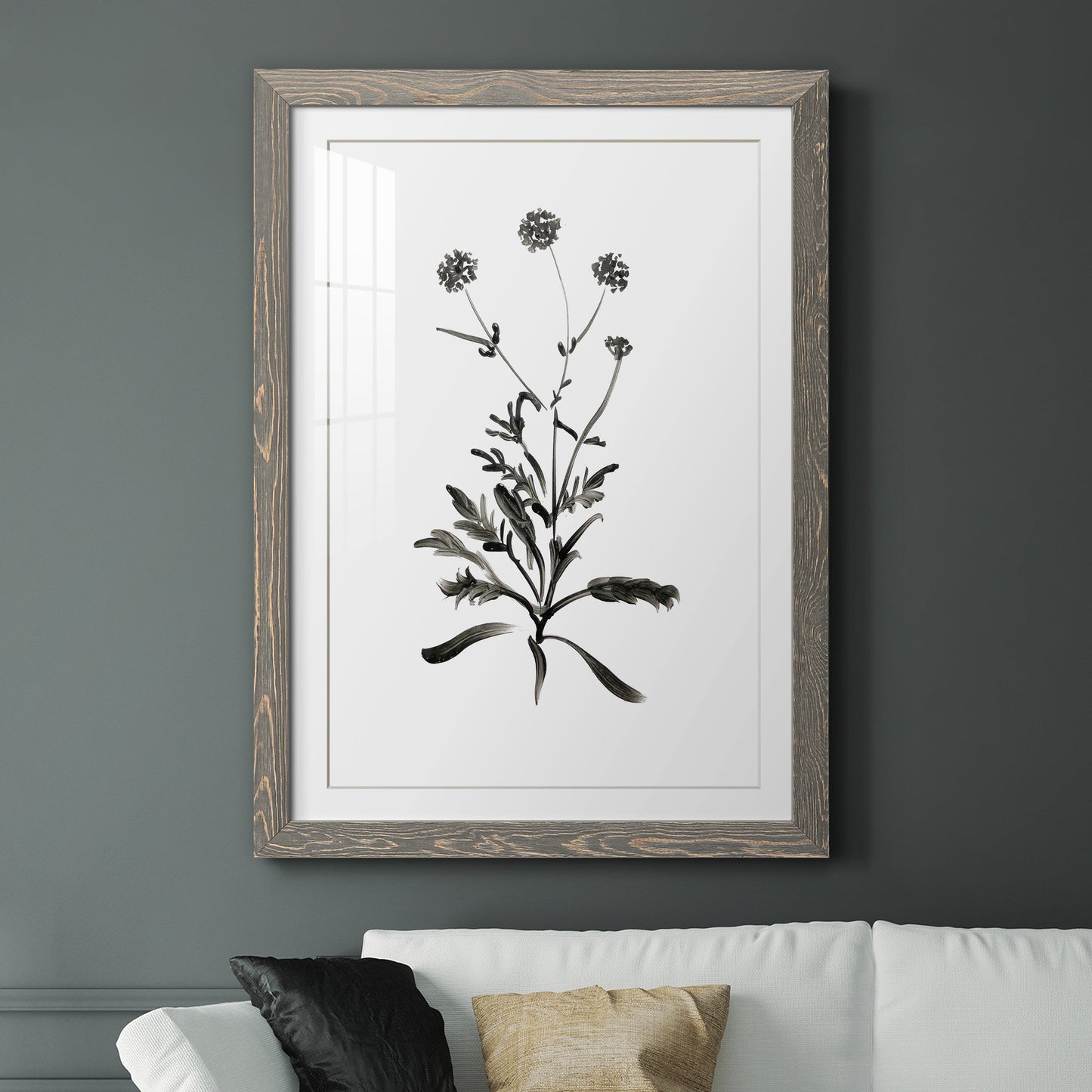 Inky Botanical I - Premium Framed Print - Distressed Barnwood Frame - Ready to Hang