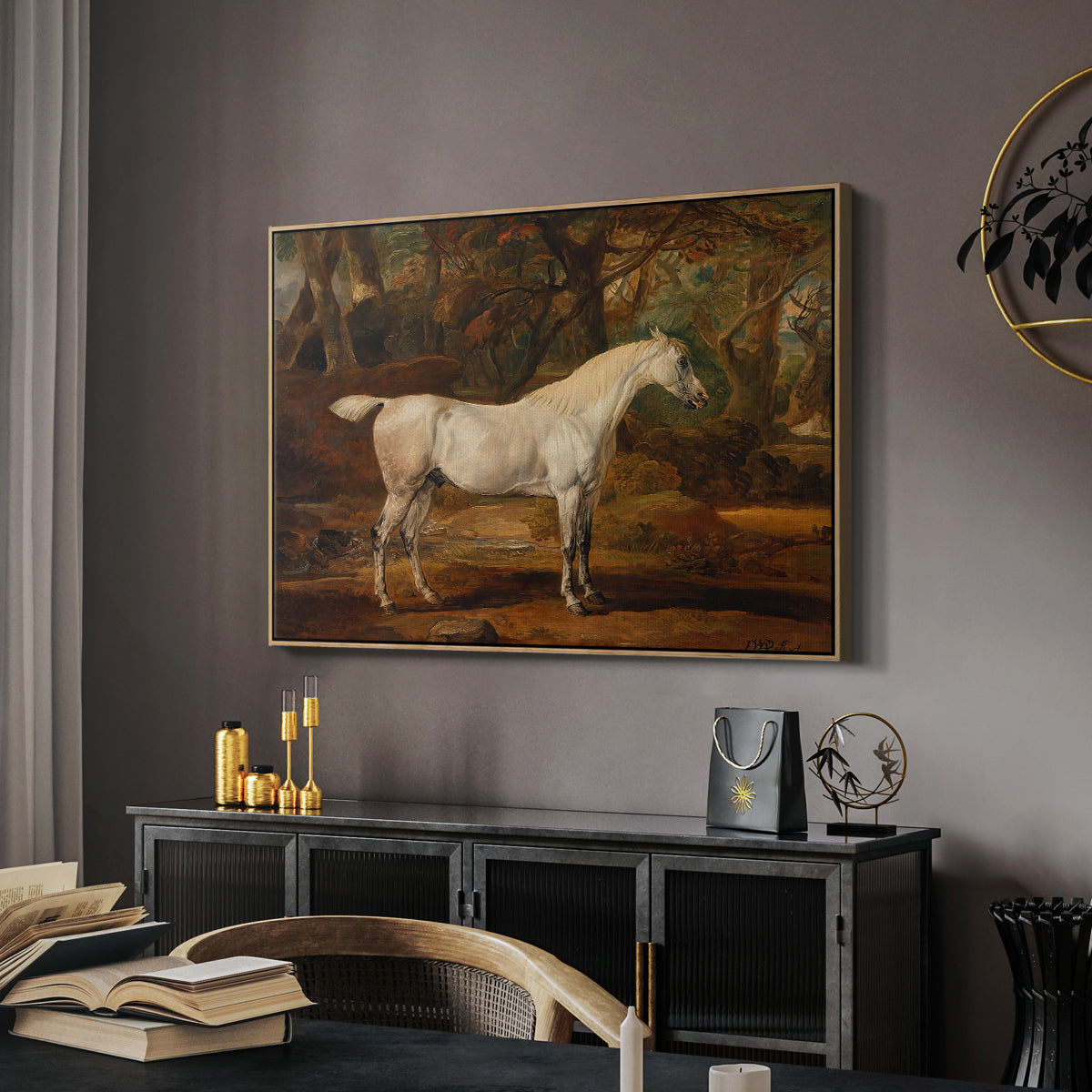 Grey Arabian Stallion, Property of Sir Watkin Williams-Wynn, c. 1817 - Floater Framed Canvas Print