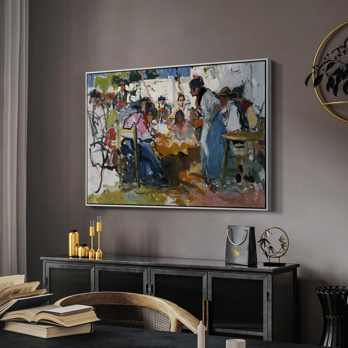 Net Menders in Valencia, 1909 - Floater Framed Canvas Print