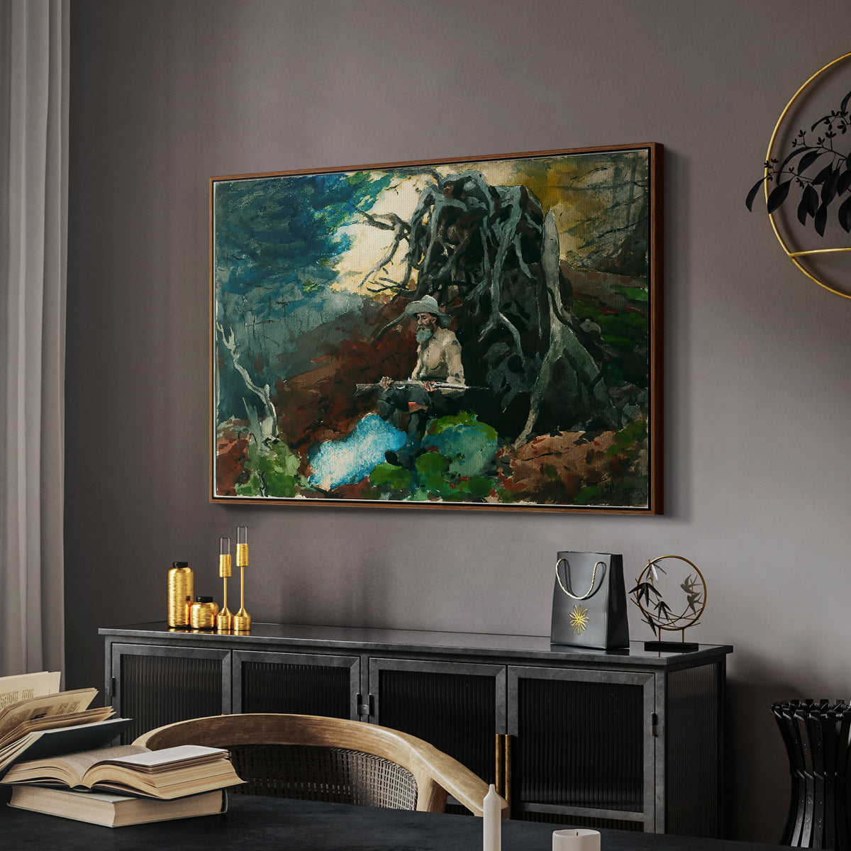 Campfire, Adirondacks, 1892 - Floater Framed Canvas Print