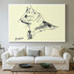 Canvas art print detailing an expressive outline drawing of basic cat form, centered above a sofa as a large focal wall piece