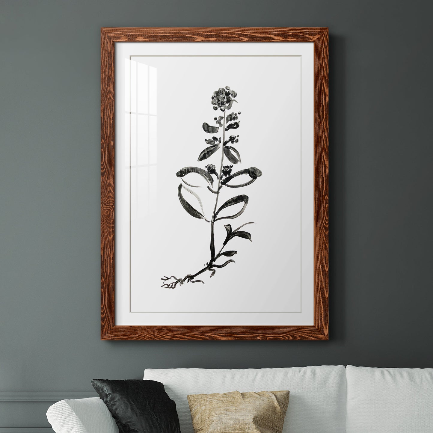 Inky Botanical III - Premium Framed Print - Distressed Barnwood Frame - Ready to Hang