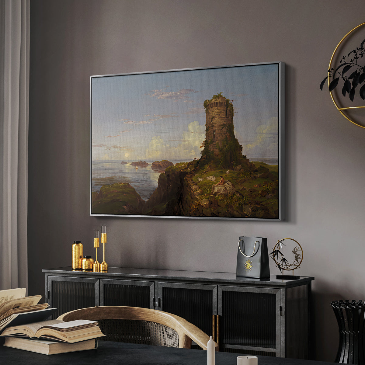 Italian Coast Scene with Ruined Tower, 1838 - Floater Framed Canvas Print