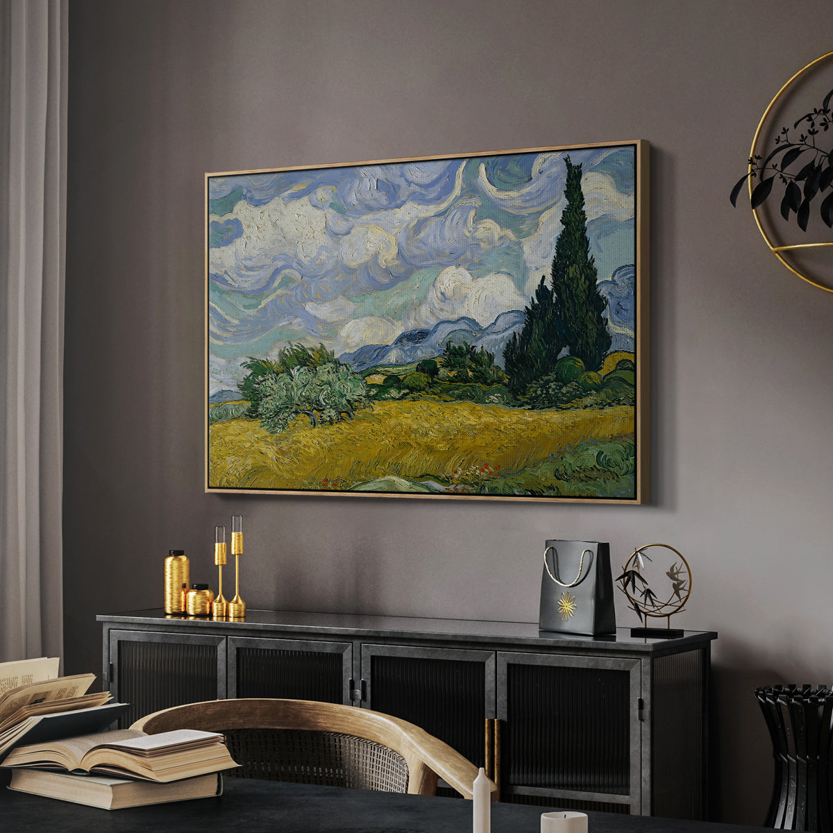 Wheat Field with Cypresses, 1889 - Floater Framed Canvas Print