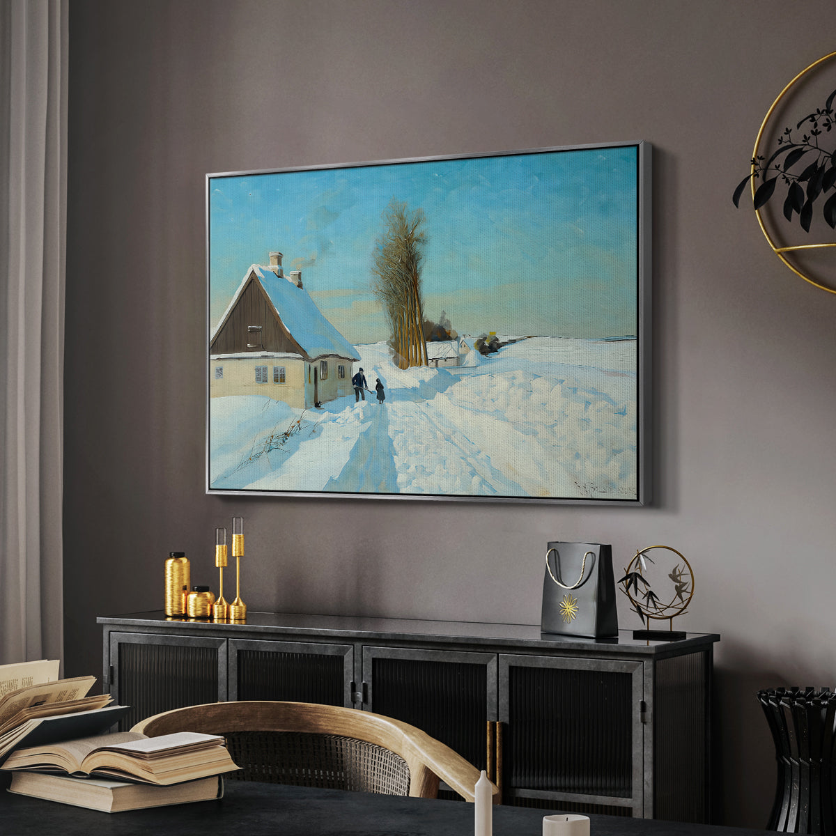 Shoveling Snow on a Beautiful Winter Day, c. 1898 - Floater Framed Canvas Print