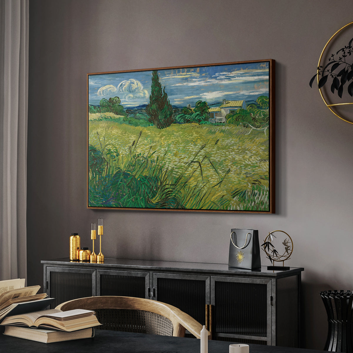 Green Wheat Field with Cypress, 1889 - Floater Framed Canvas Print