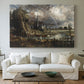 Canvas art print detailing a landscape detail emphasizing environment, centered above a sofa as a large focal wall piece