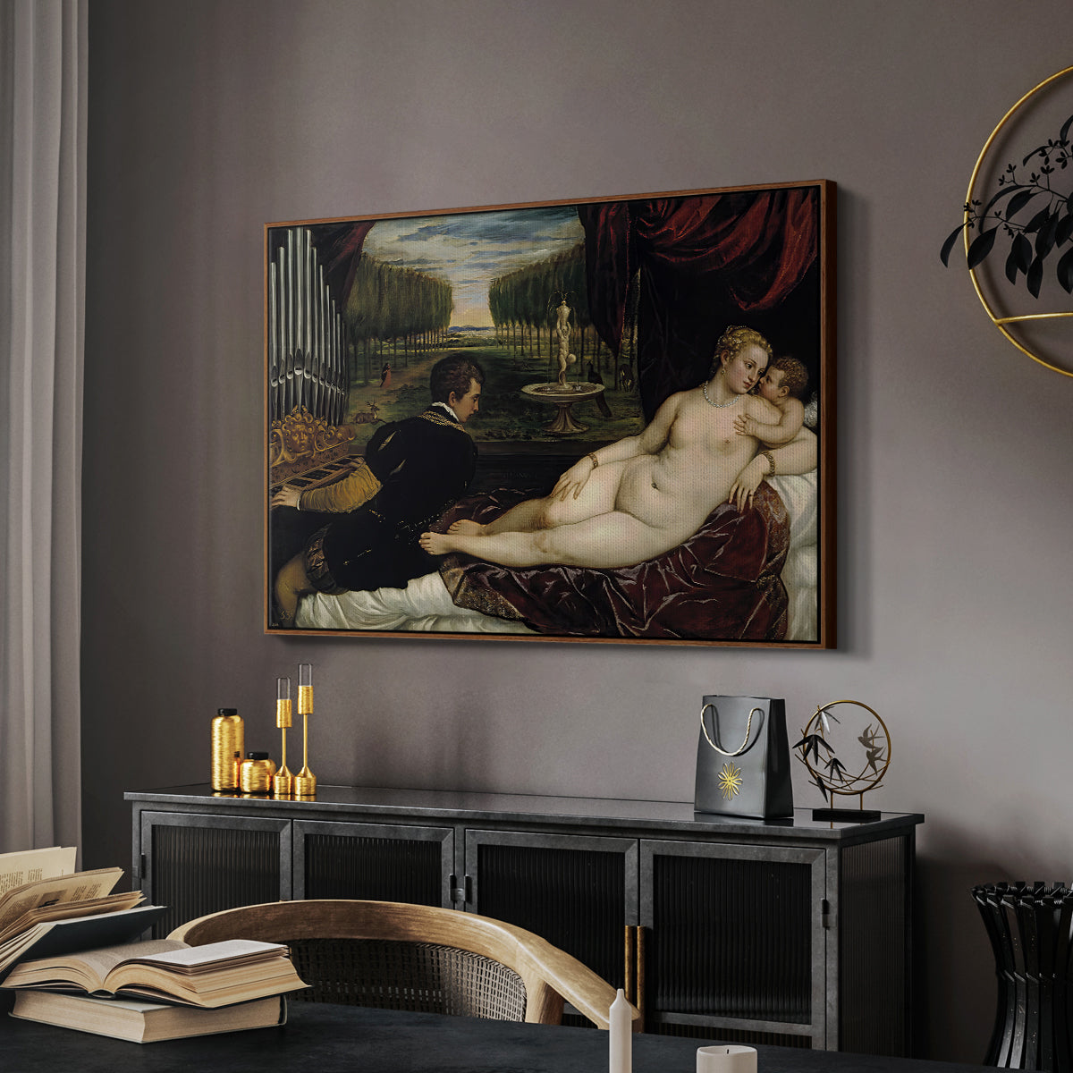 Venus with an Organist and Cupid, c. 1555 - Floater Framed Canvas Print