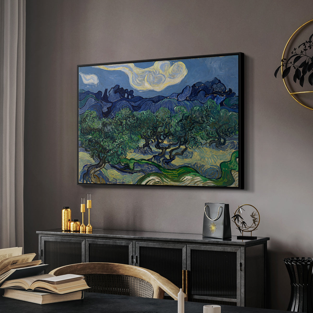Olive Trees with the Alpilles in the Background, 1889 - Floater Framed Canvas Print