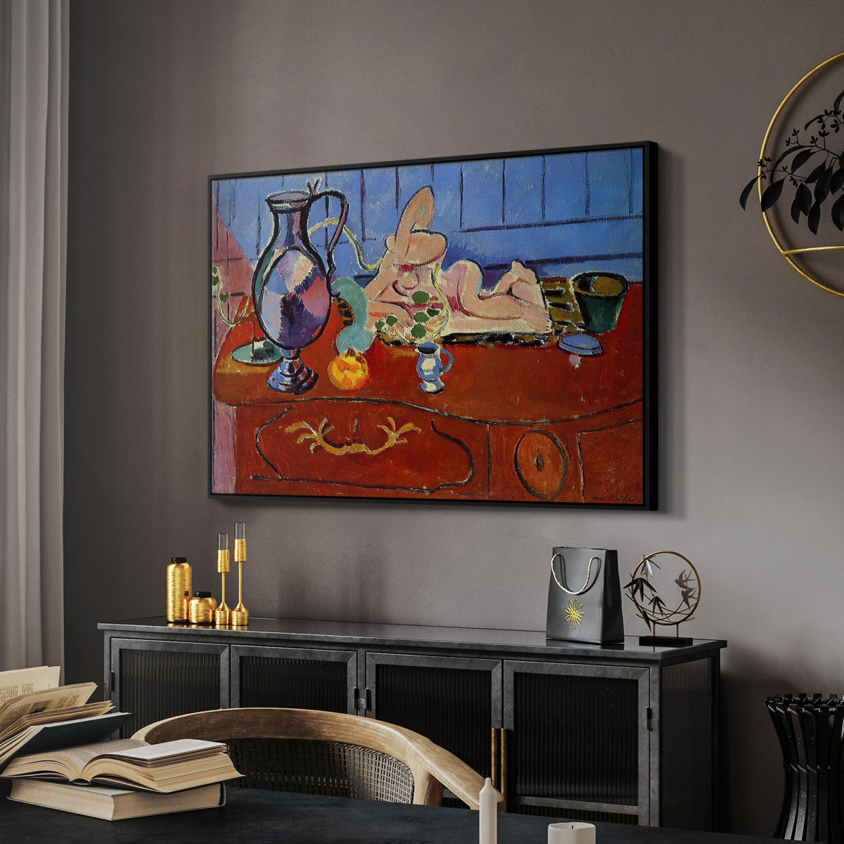 Still Life with a Pewter Jug and Pink Statuette, 1910 - Floater Framed Canvas Print