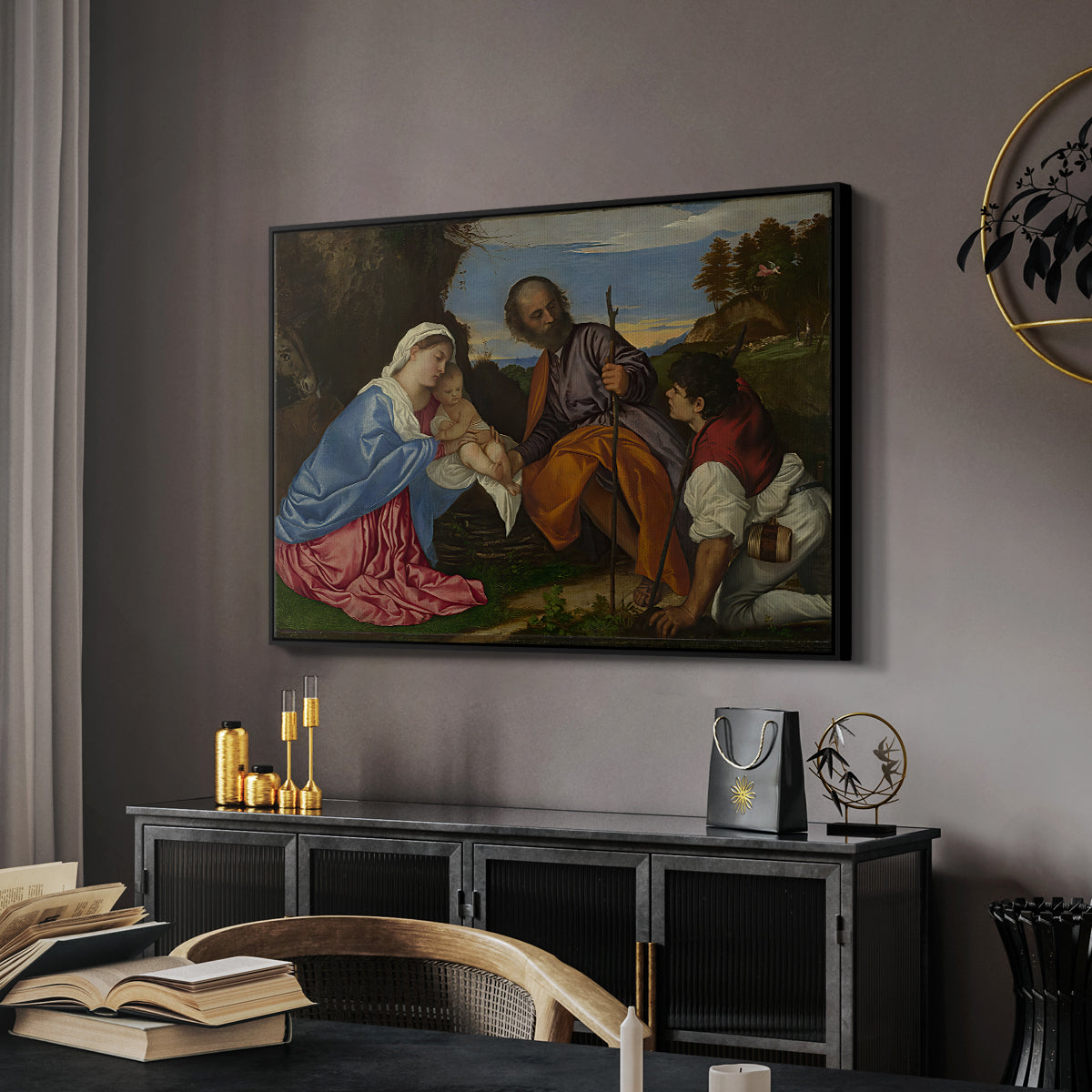 The Holy Family with a Shepherd, c. 1510 - Floater Framed Canvas Print
