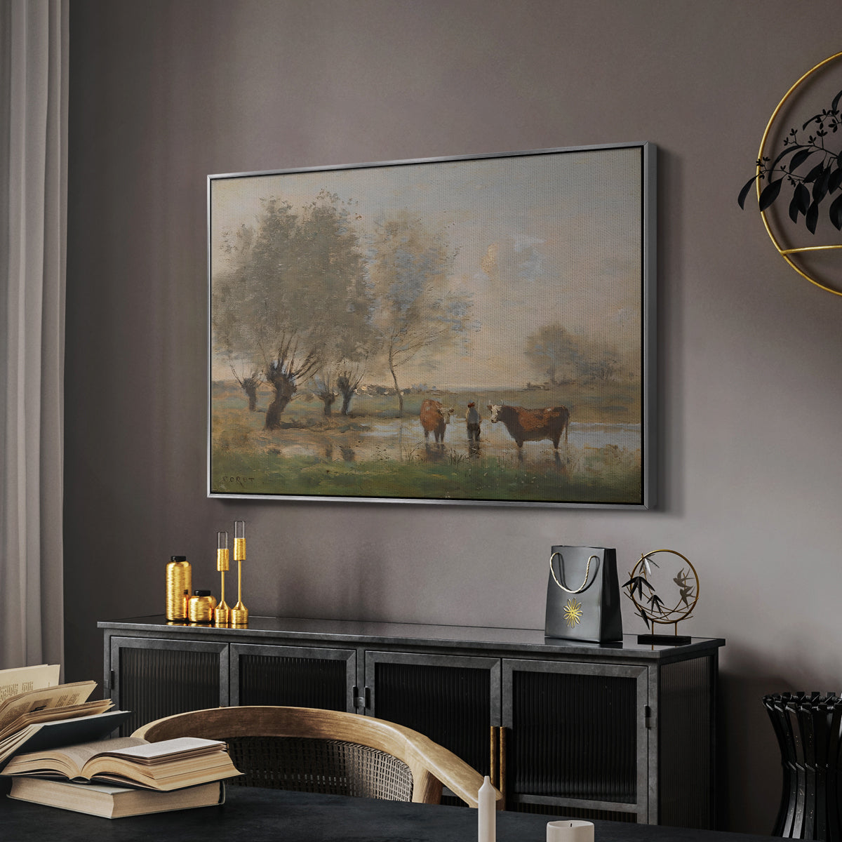 Cows in a Marshy Landscape, c. 1873-1874 - Floater Framed Canvas Print