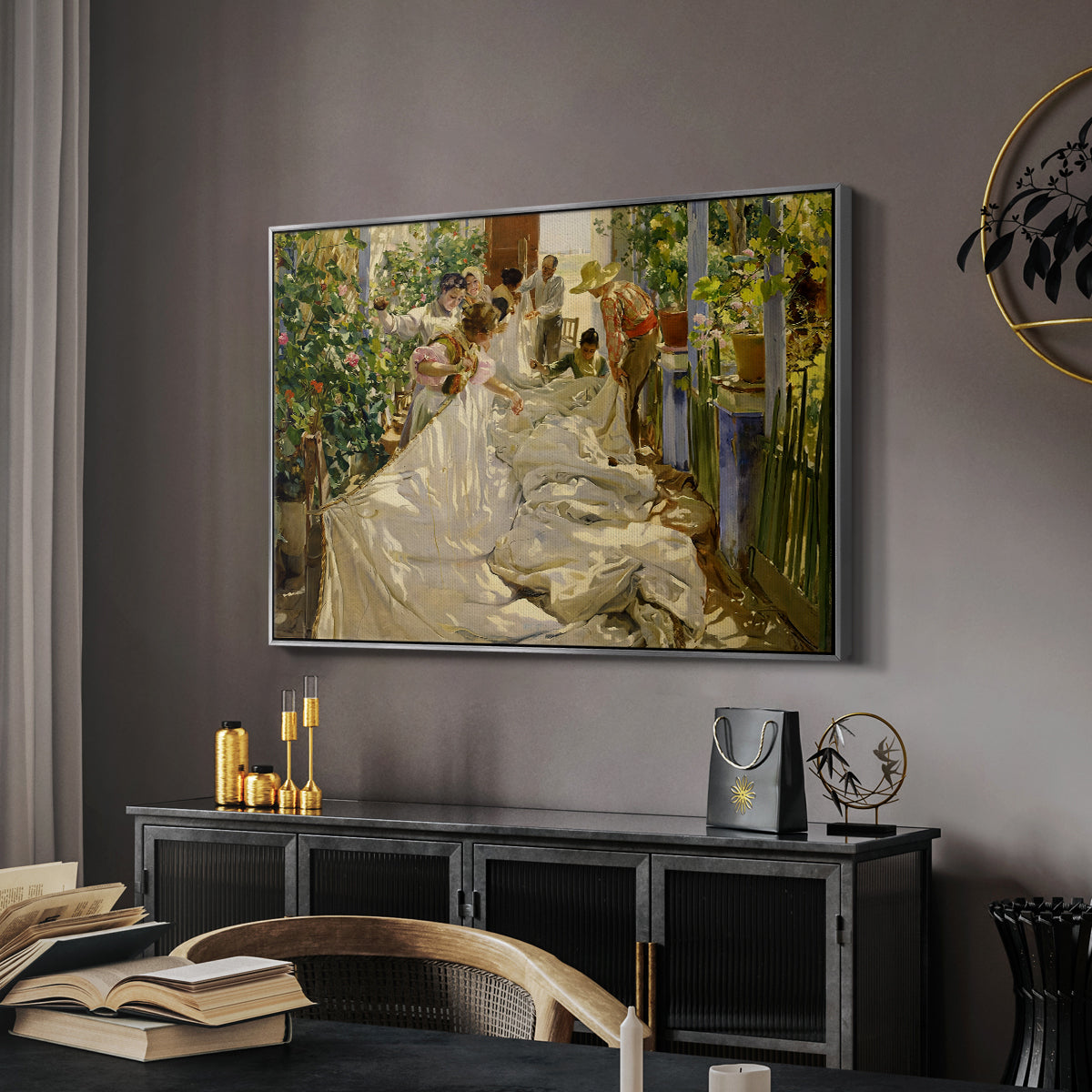 Sewing the Sail, 1896 - Floater Framed Canvas Print