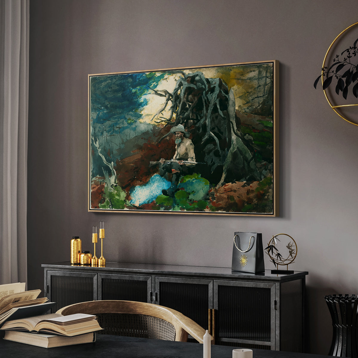 Campfire, Adirondacks, 1892 - Floater Framed Canvas Print