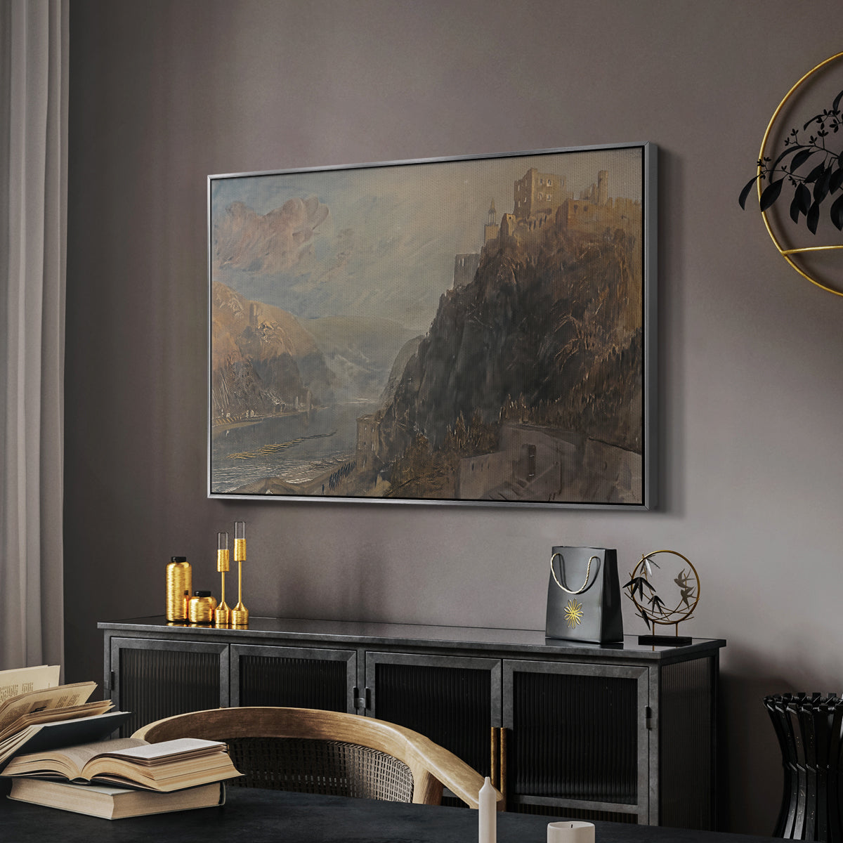 Rheinfels Looking to Katz and Gourhausen, 1817 - Floater Framed Canvas Print