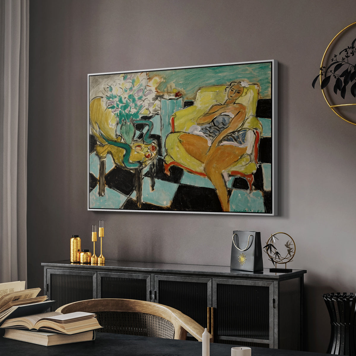 Seated Woman with Flower, 1942 - Floater Framed Canvas Print