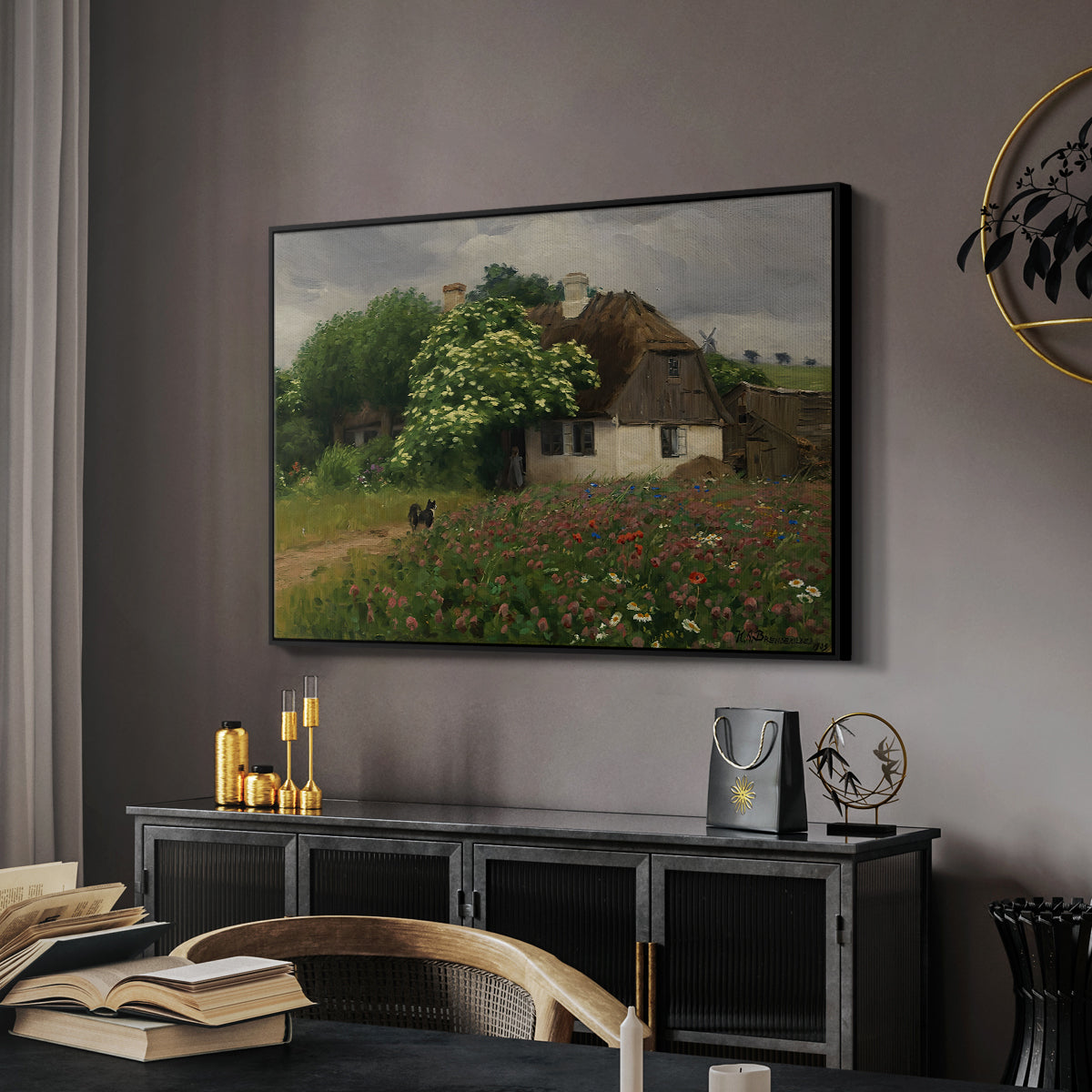 Farmhouse with Meadow Flowers, 1909 - Floater Framed Canvas Print
