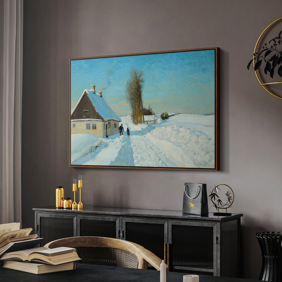 Shoveling Snow on a Beautiful Winter Day, c. 1898 - Floater Framed Canvas Print