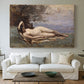 Canvas art print detailing a romantic scene combining human figure and shoreline, centered above a sofa as a large focal wall piece