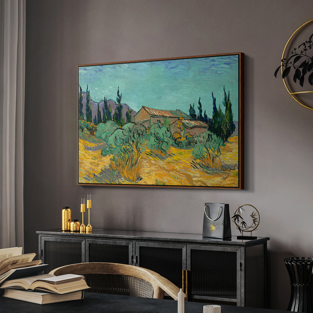Wooden Sheds Among the Olive Trees and Cypresses, 1889 - Floater Framed Canvas Print