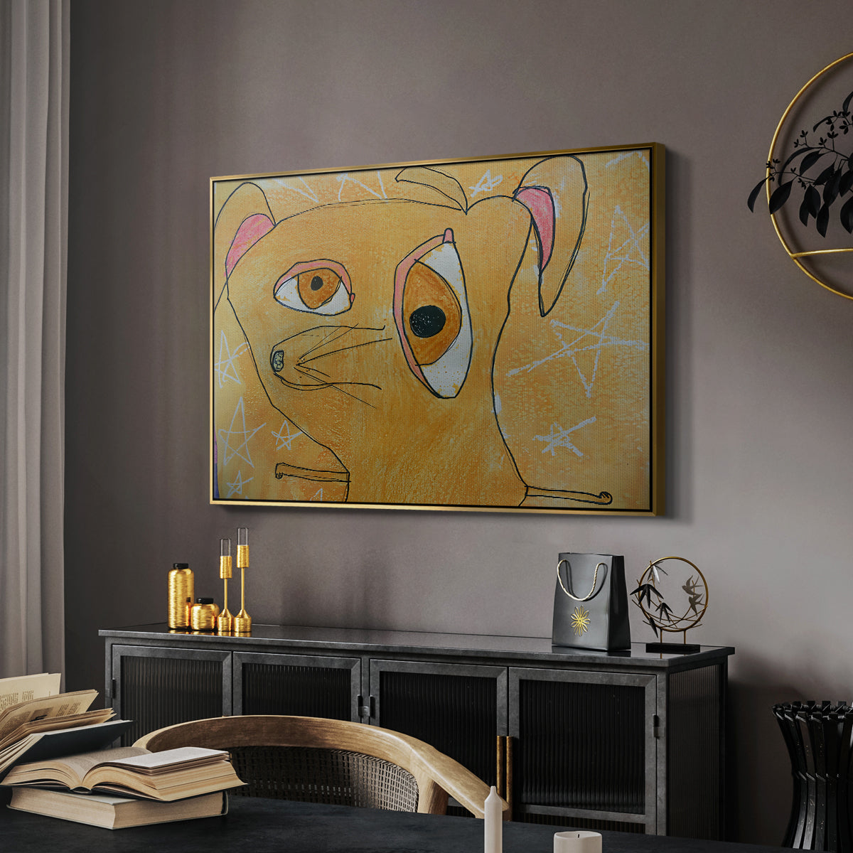 Cubist Dog with Stars (Student Art) - Floater Framed Canvas Print