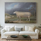 Canvas art print detailing a farm animal study in open landscape, centered above a sofa as a large focal wall piece