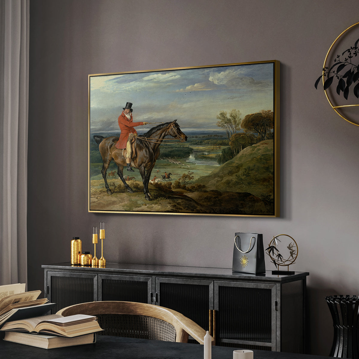 John Levett Hunting at Wychnor, Staffordshire, 1818 - Floater Framed Canvas Print