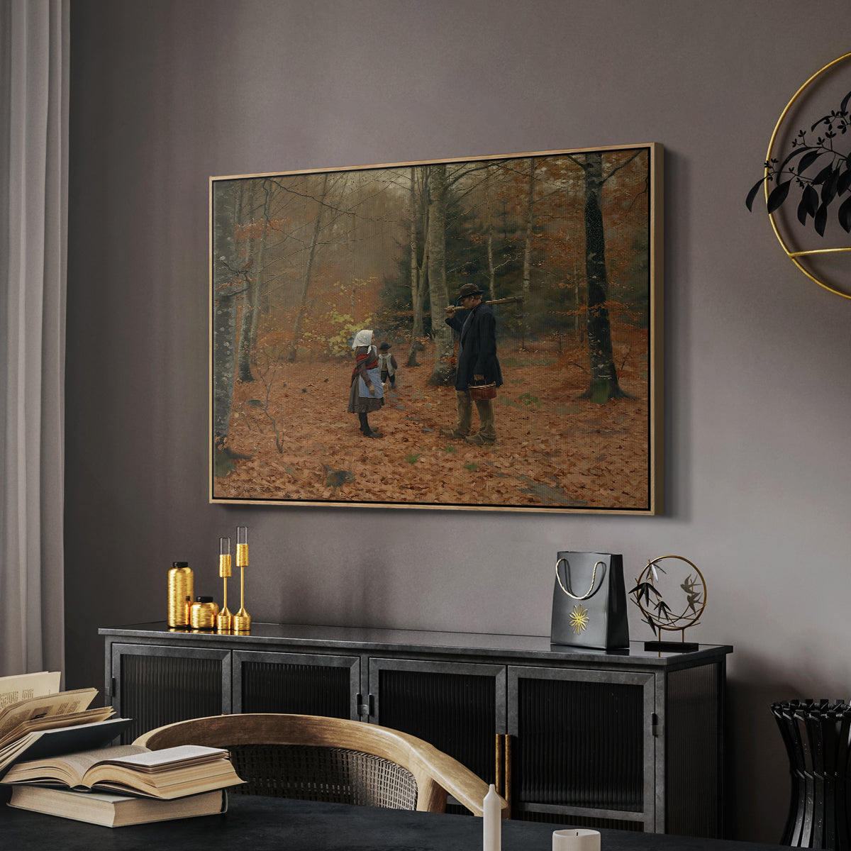 The Woodman and his Children, 1886 - Floater Framed Canvas Print