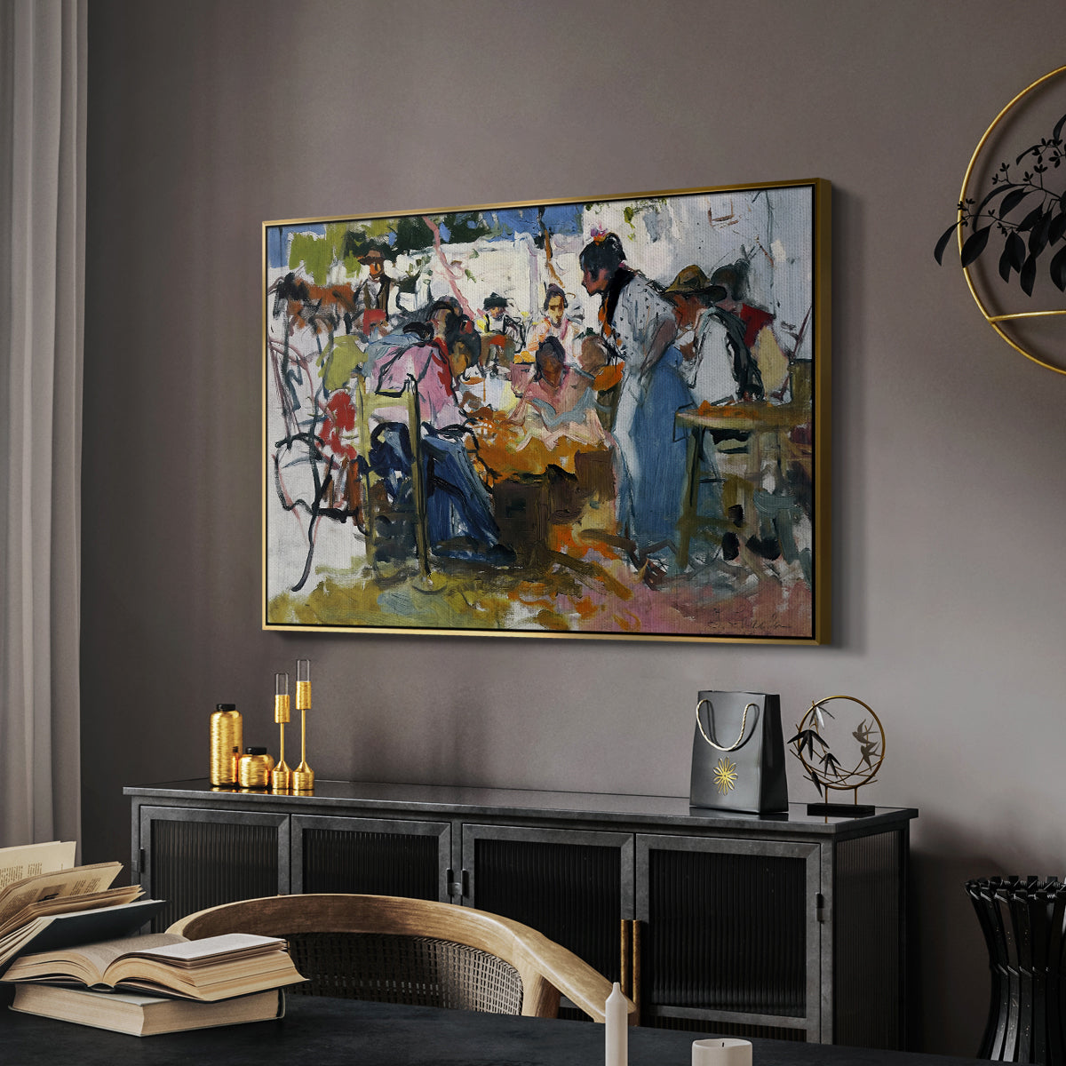 Net Menders in Valencia, 1909 - Floater Framed Canvas Print