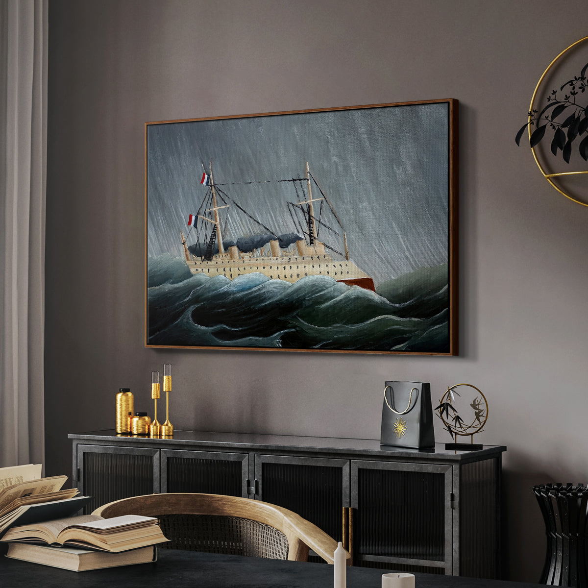 A Ship in the Storm, c. 1899 - Floater Framed Canvas Print