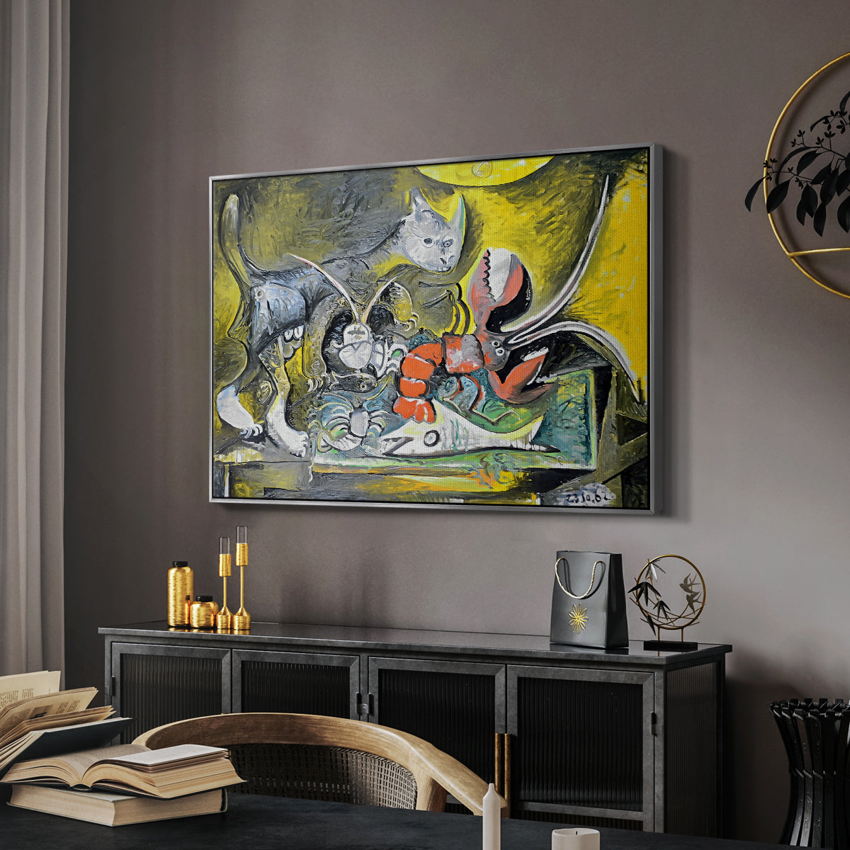 Still Life with Cat and Lobster, 1962 - Floater Framed Canvas Print