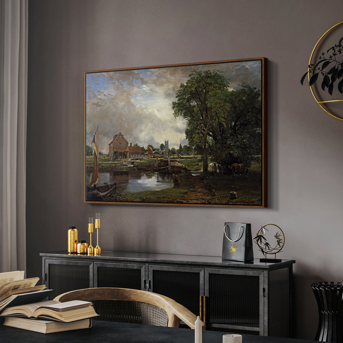 Dedham Lock and Mill, c. 1820 - Floater Framed Canvas Print