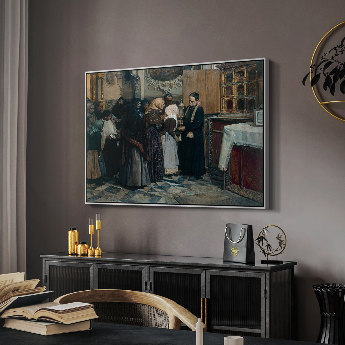 Kissing the Relic, 1893 - Floater Framed Canvas Print